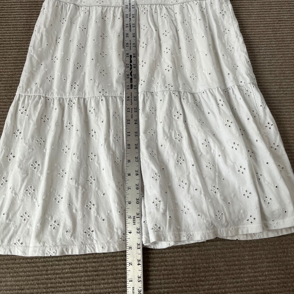 Loft White Eyelet Tiered Mini Dress V-Neck Puff Sleeve Cotton‎ Size Small - Picture 3 of 6
